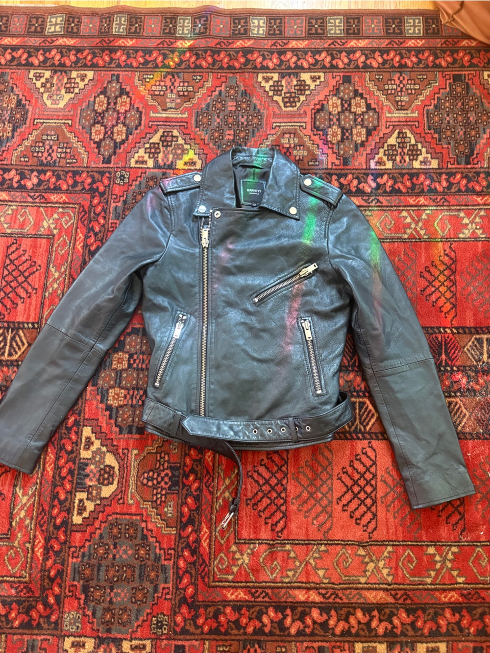 Barneys New York Black Leather Asymmetrical Moto Jacket